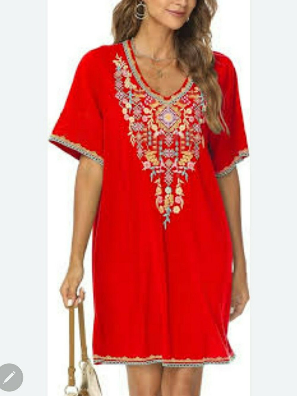 Grocy Mexican Embroidered Boho Tunic Sz 2X V-neckline Colorful A13
